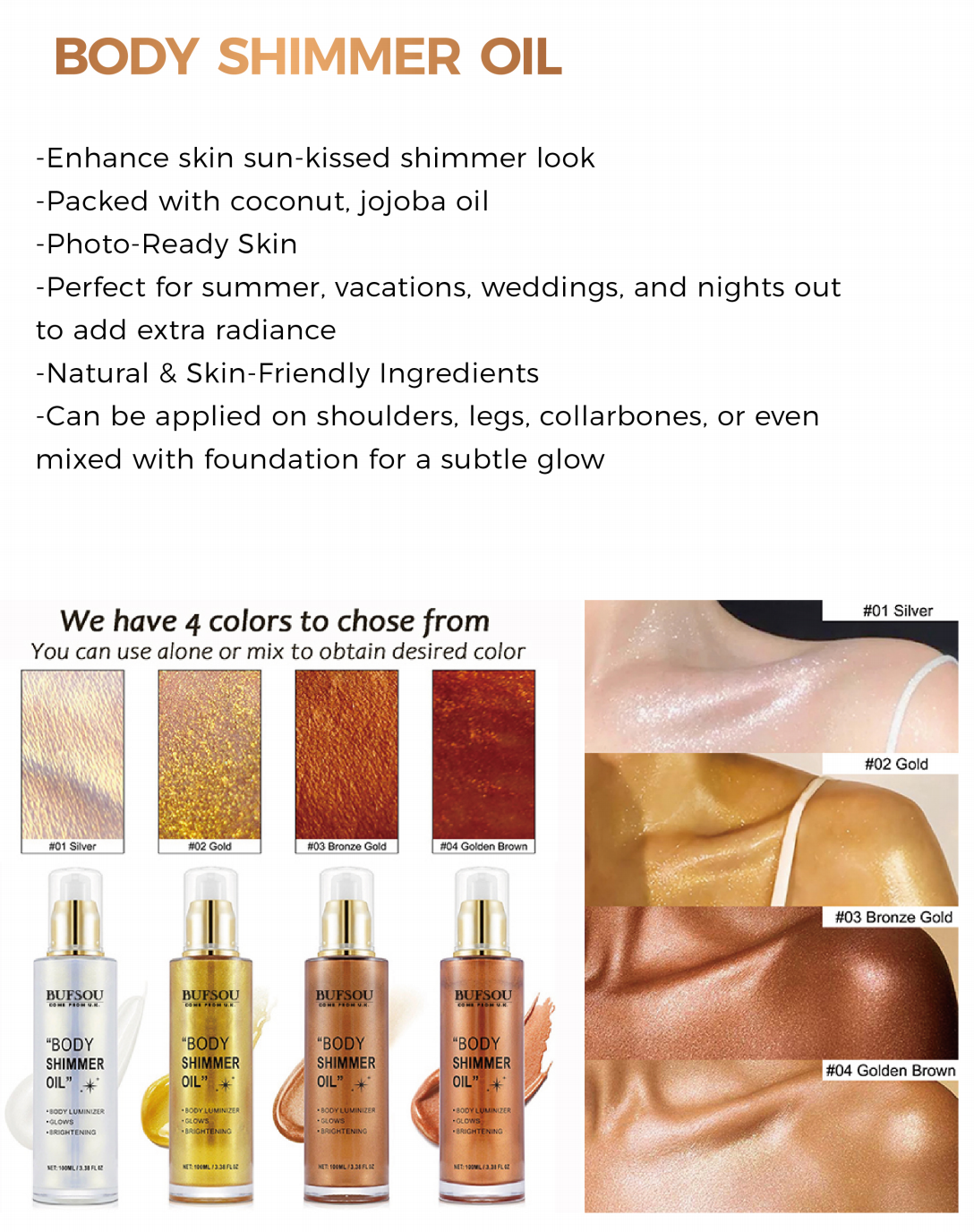 BUFSOU Natural Botanical Body Shimmer Oil Collection （BC-BSO-01）