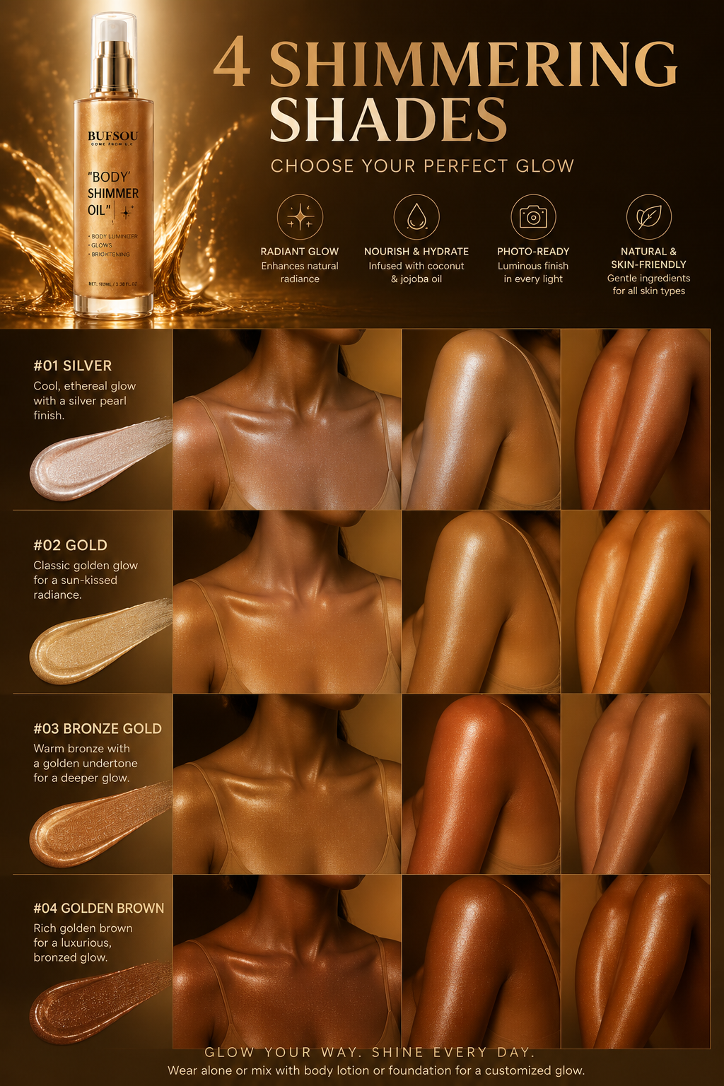 BUFSOU Natural Botanical Body Shimmer Oil Collection （BC-BSO-01）