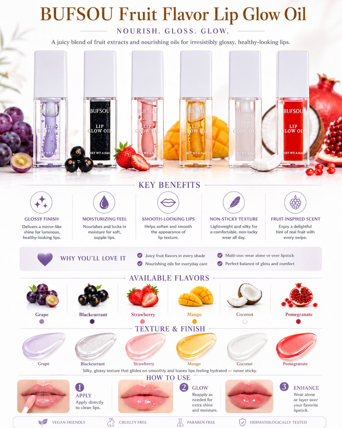 BUFSOU Lip Glow Oil (Multi-Flavor)（L-LGO）