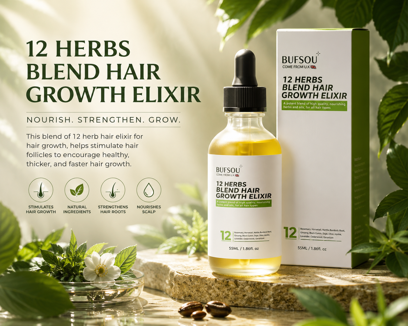 BUFSOU 12 Herbs Blend Hair Growth Elixir 55ML （HC-BG-01）