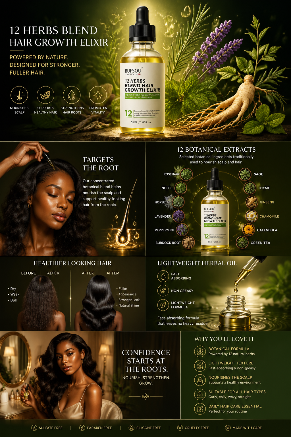 BUFSOU 12 Herbs Blend Hair Growth Elixir 55ML （HC-BG-01）