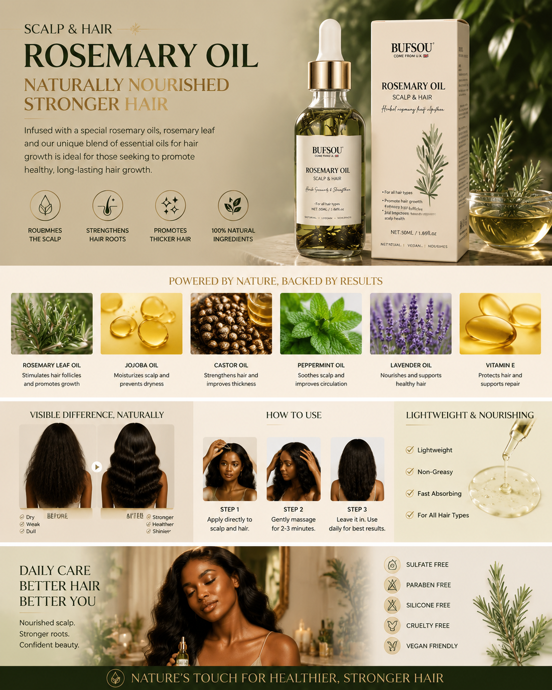 BUFSOU Rosemary Hair Growth Oil 50ML　(HC-RG-01)