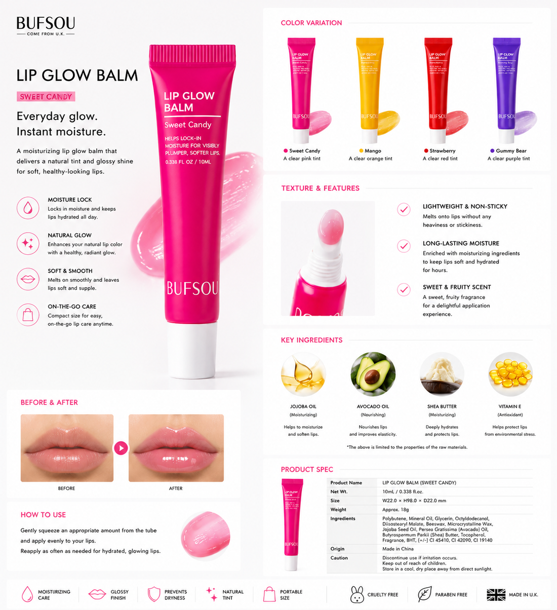 BUFSOU Lip Glow Balm (Multi-Scent) (L-LGB-01S)