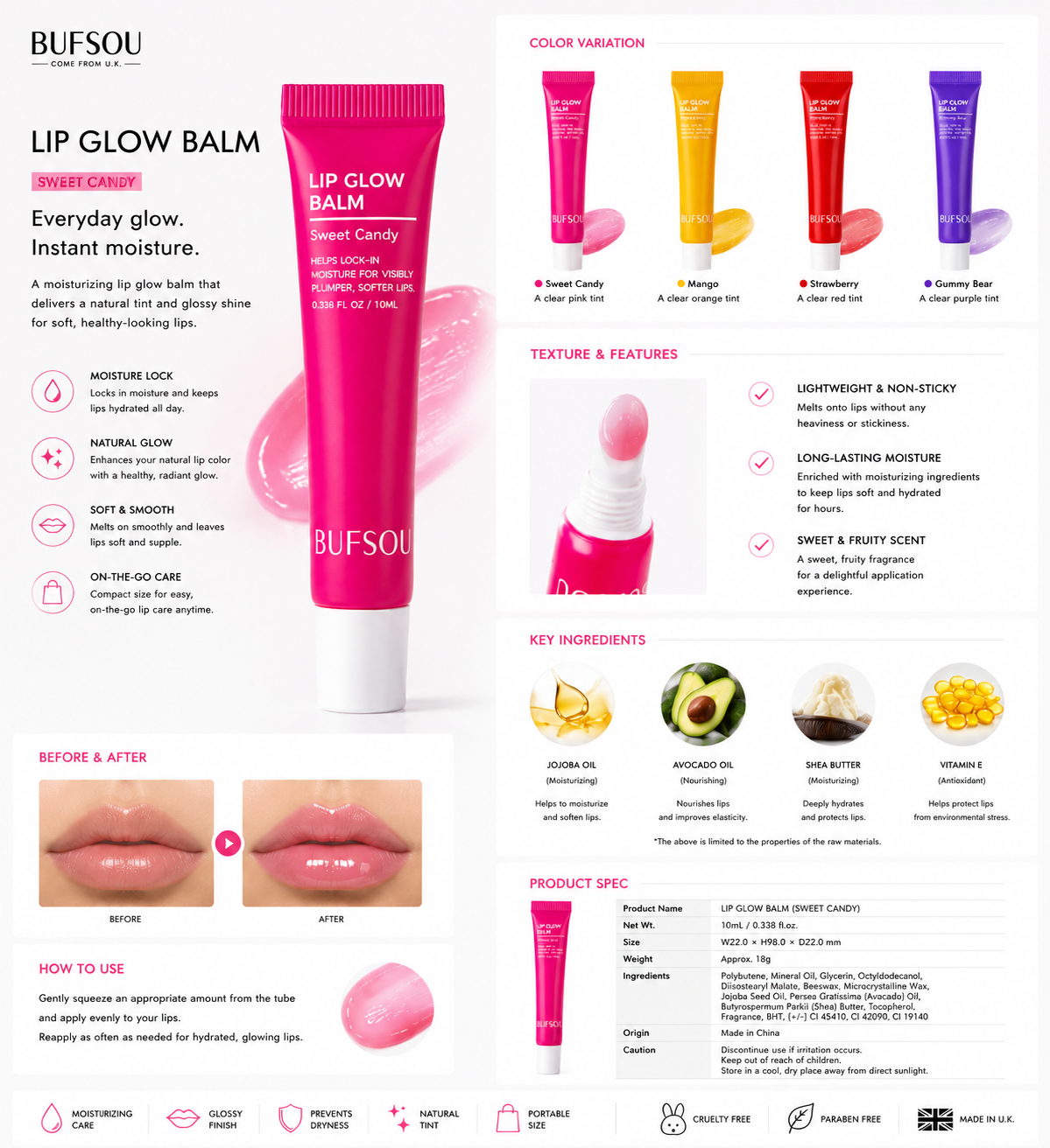 BUFSOU Lip Glow Balm (Multi-Scent) (L-LGB-01S)